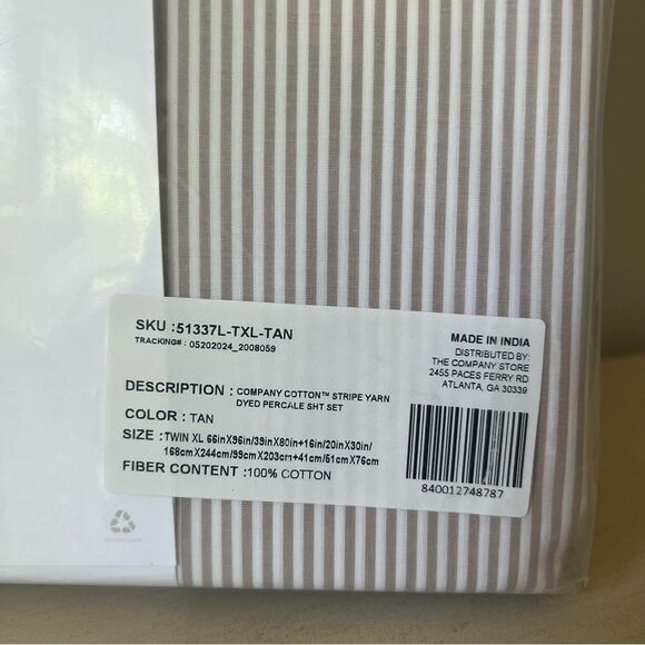 New The Company Store Sheet Set Stripe Yarn Dyed Percale Tan Stripe, Twin XL - Picture 3 of 10